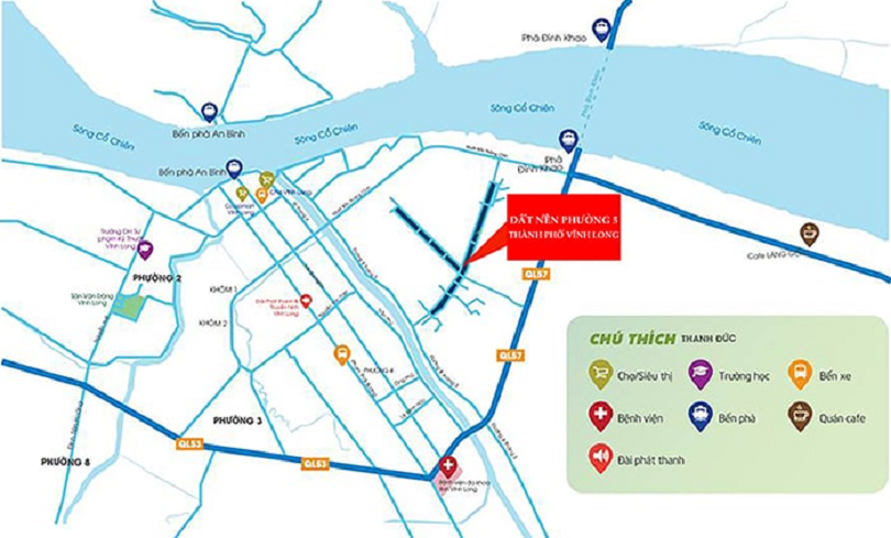 Vĩnh Long New Town nằm ở vị trí có lợi thế di chuyển cực kỳ thuận tiện