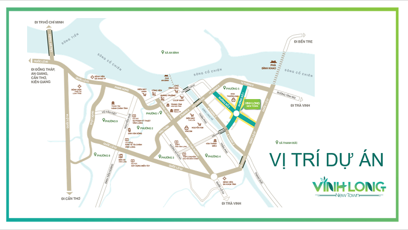 Vĩnh Long New Town thuộc trục đường quốc lộ số 53, phường 5