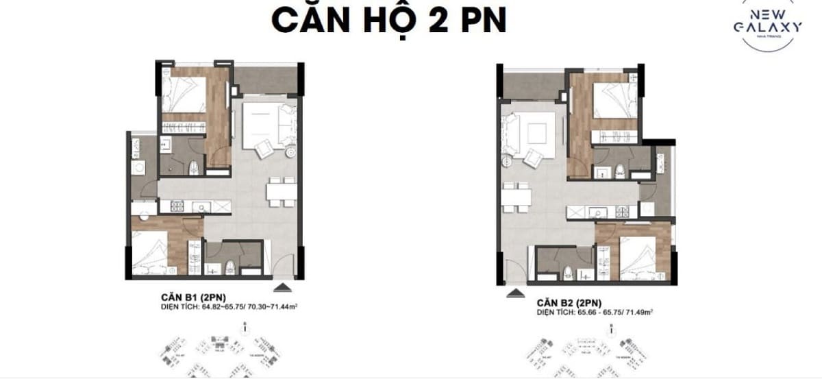 Layout thiết kế mẫu căn hộ 2 phòng ngủ tại dự án